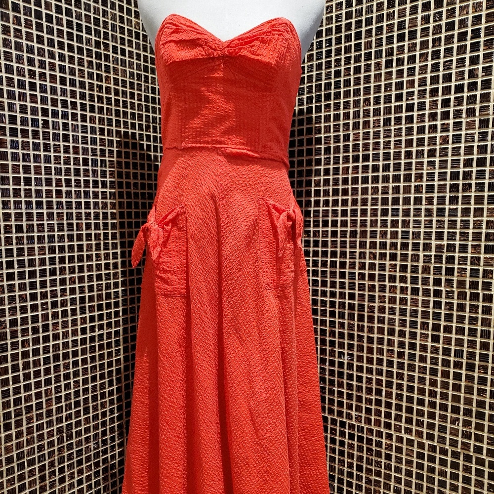 Vintage Red Strapless Midi Dress